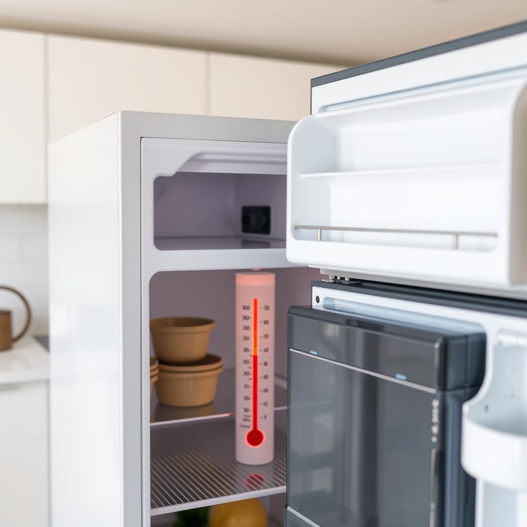 Checking refrigerator temperature with a thermometer