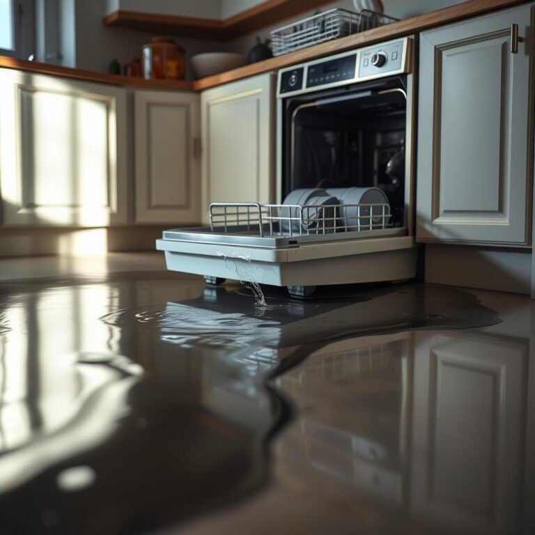 Water leaking from a dishwasher showing the cost of delayed repairs