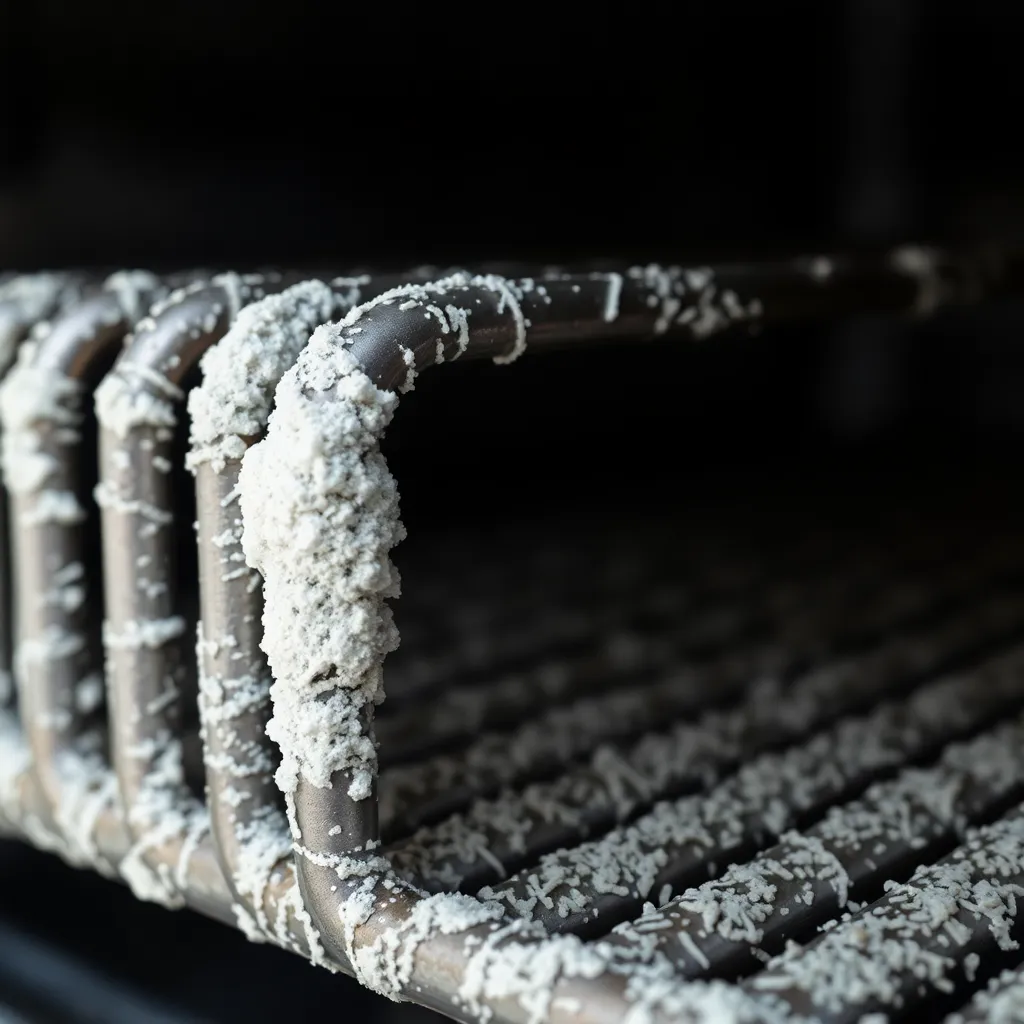 Heavy mineral scale buildup on appliance heating element from hard water