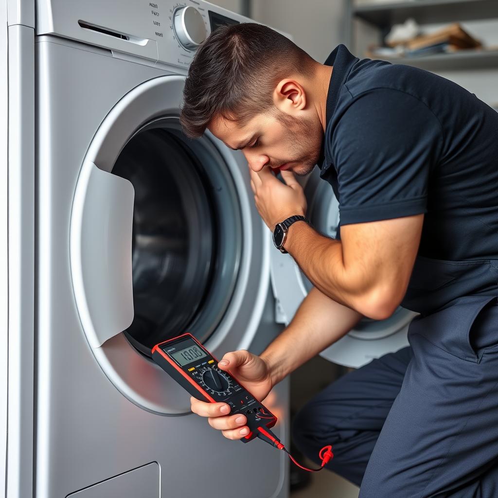 Professional appliance repair technician using diagnostic tools