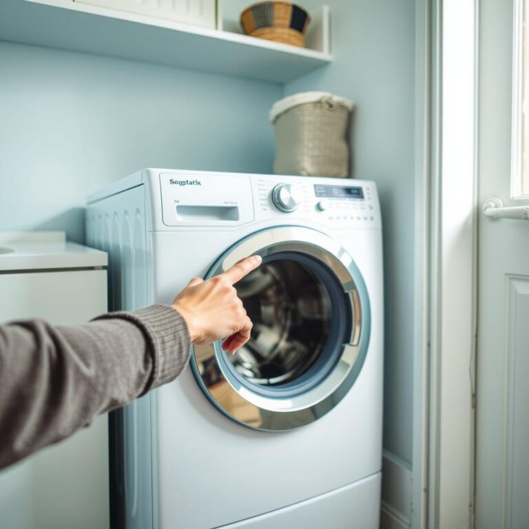 Person troubleshooting a washing machine that won't start