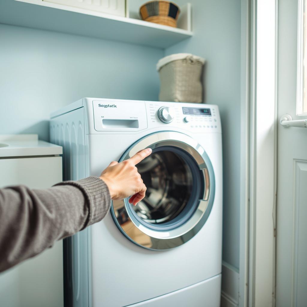 Person troubleshooting a washing machine that won't start